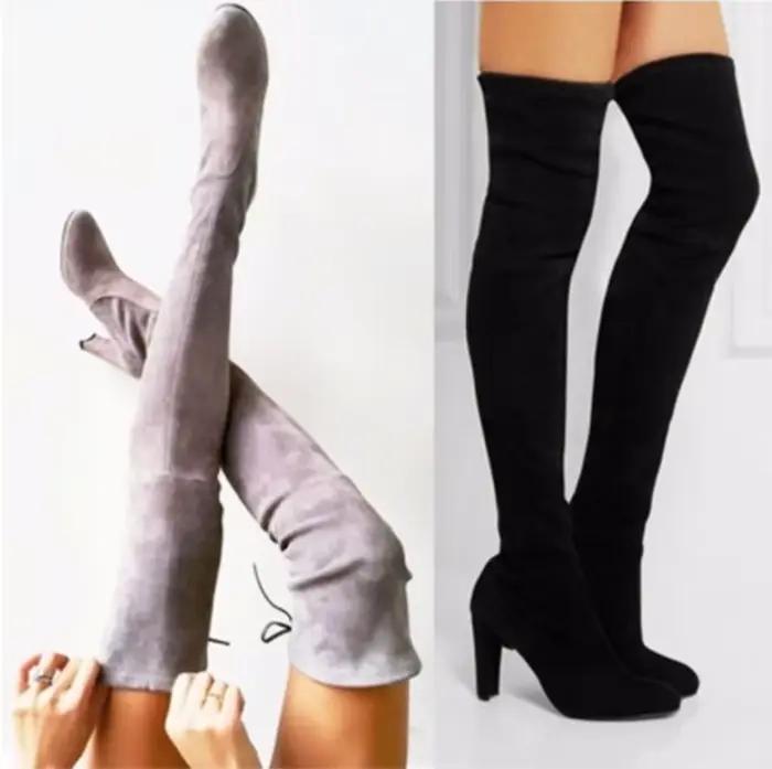 Nouvelles femmes botte mode daim femmes sur le genou botte à lacets Sexy talons hauts chaussures femme mince cuisse haute botte femmes fr5
