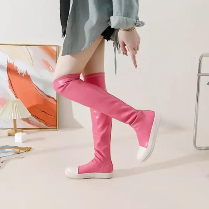 Bottes au-dessus du genou pour femmes, faites à la main, style mature, printemps automne, bout rond, talons bas, bottes extensibles, caoutchouc, occassions spéciales