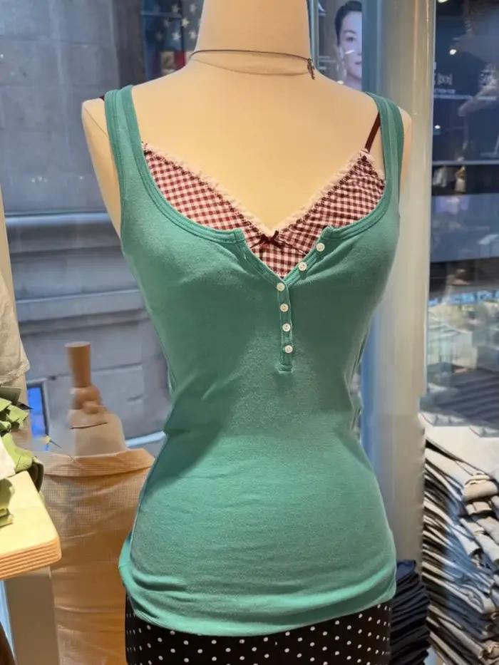 Débardeurs slim à boutons turquoise pour femmes, nouvelle collection été, streetwear simple, gilets sans manches polyvalents, camisoles vintage basiques en coton Y2K
