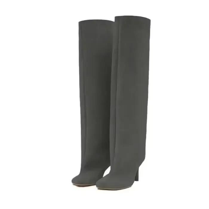Bottes équestres en daim à bout carré pour femmes