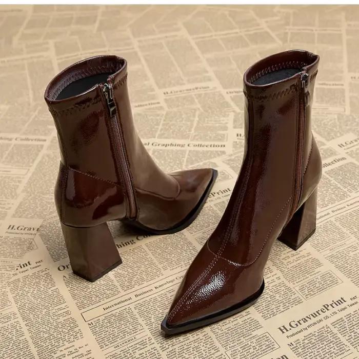 bottes pointues en velours pour femmes élégantes automne hiver bottes modernes bout pointu talon carré fermé ajustement parfait