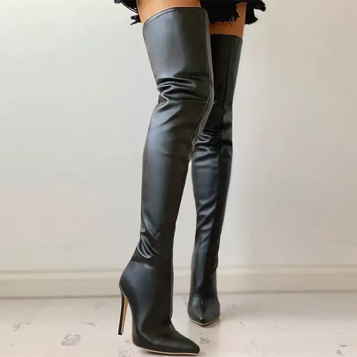 Bottes cuissardes rouges à talons hauts pour femme hiver sexy bout pointu grande taille fermeture éclair arrière occassions spéciales