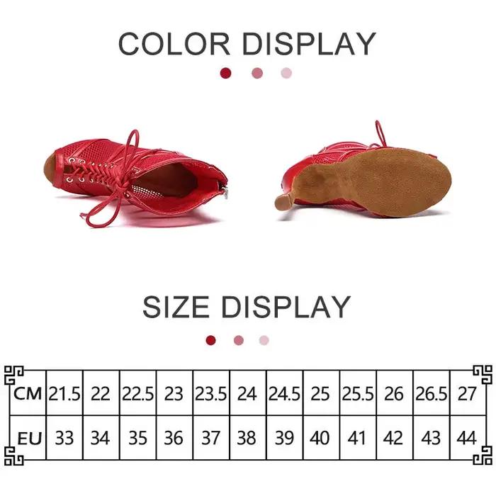 Chaussures de danse latine pour femmes, bottes de danse pour salle de bal, maille rouge, talons aiguilles, sandales de Salsa, cou-de-pied réglable, fermeture éclair
