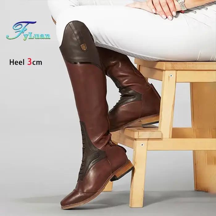 Taille 35-48 bottes de chevalier à hauteur de genou bottes de moto en cuir à la mode pour femmes Style britannique 3CM talon bloc automne hiver chaussures