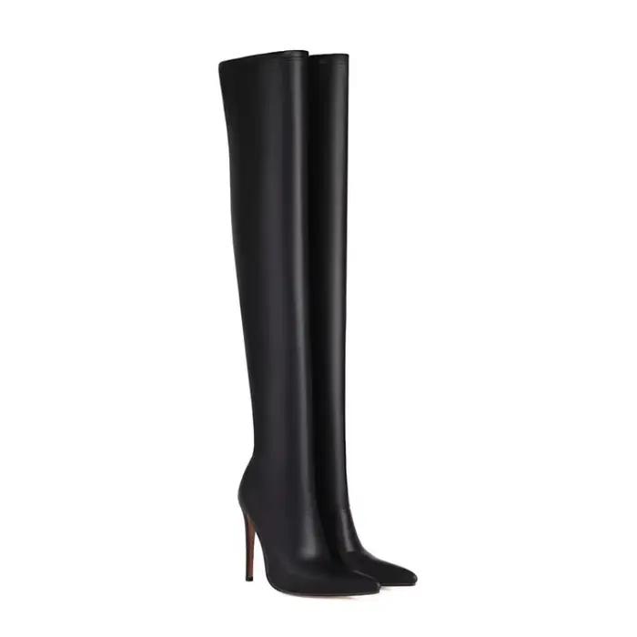Bottes élastiques au dessus du genou abricot noir mat