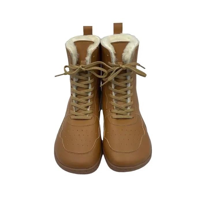 Tipsietoes pieds nus en cuir véritable hiver bottes mi-hautes véritable doublure en fourrure naturelle chaud hommes femmes zéro semelle légère