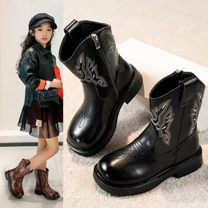 Bottes de cowgirl en cuir PU pour filles, bottes courtes imperméables, bottes de cheval, bottes pour enfants occasions spéciales