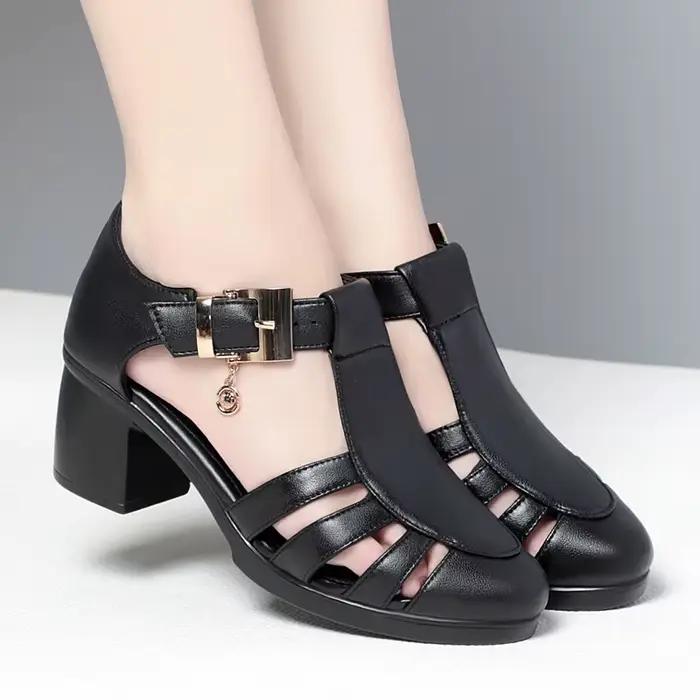 GKTINOO – sandales de gladiateur en cuir véritable pour femmes, chaussures d'été à talons hauts antidérapantes, grande taille