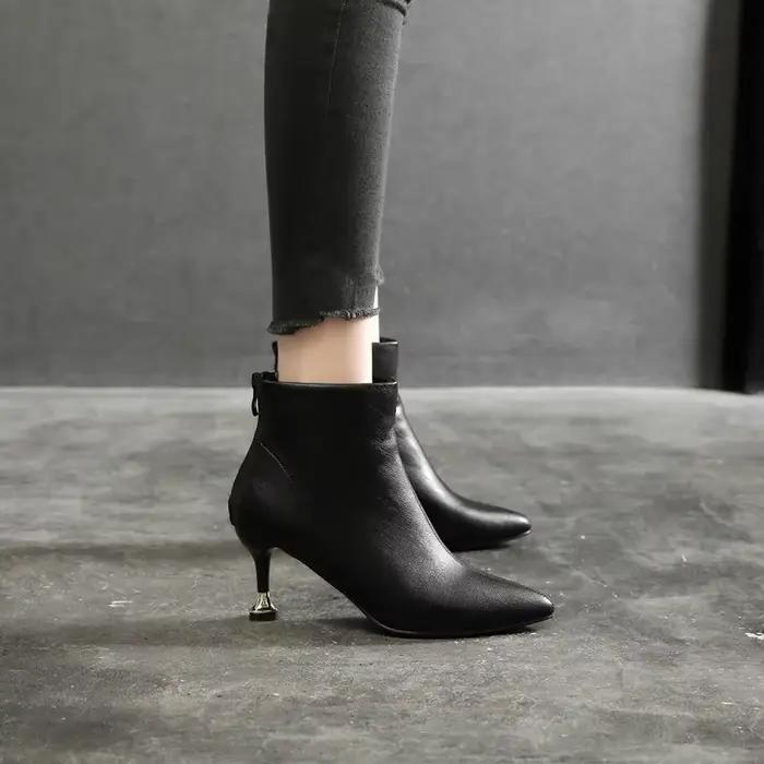 Bottines d'hiver noires à talon haut pour femmes, pointure 31-43, petites tailles 31 32 33, bout pointu, talon aiguille
