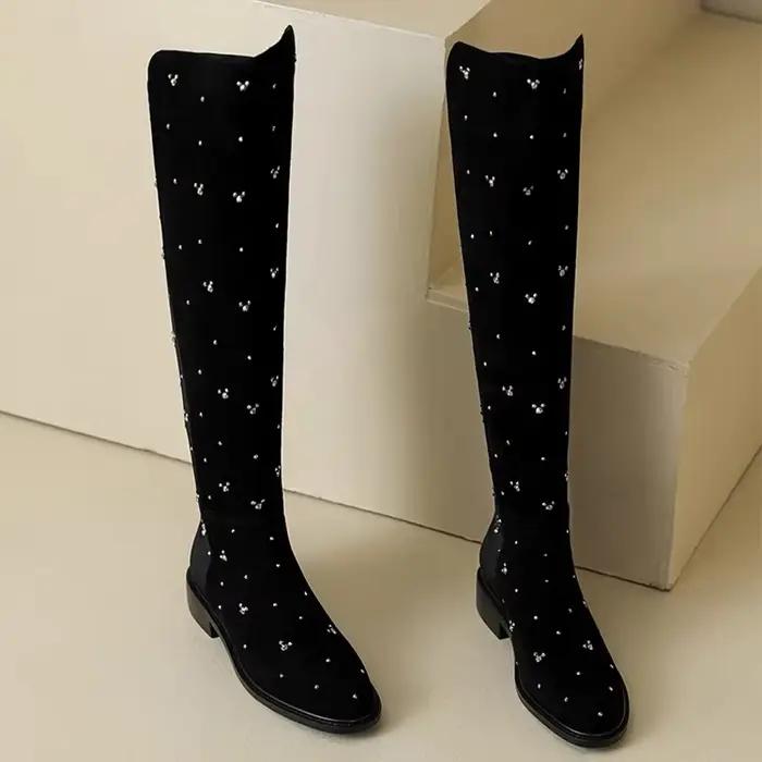 Cristal bottes hautes pour femmes mode robe chaussures à talons hiver sur le genou Chelsea Botas 2025 nouveau décontracté Zapatillas De Mujer