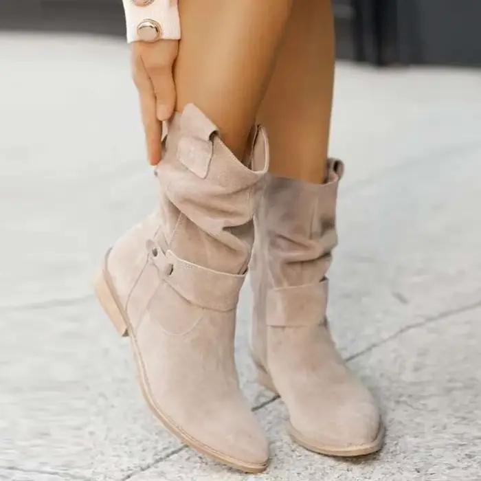 Bottines en daim à talons bas abricot pour femmes