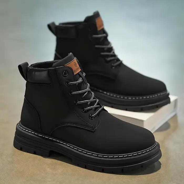 1 paire de bottes hautes tout-terrain robustes MAINALUN pour hommes et femmes - Tige en PU/tissu, bottes à lacets beige/brun avec