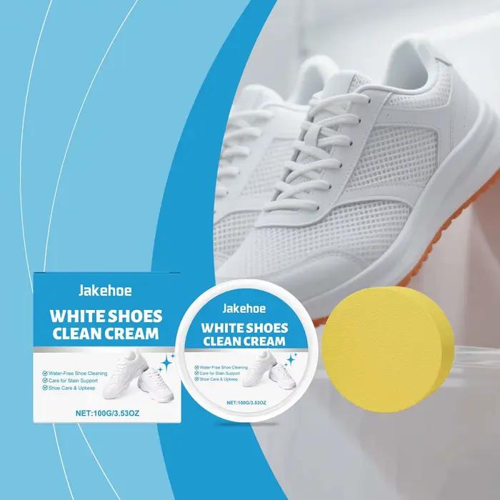Crème Nettoyante Blanche pour Chaussures, Détachant pour Baskets, Pâte Nettoyante Sans Eau, Blanchiment, Réparation, Polissage, Entretien Cuir et Toile 100g