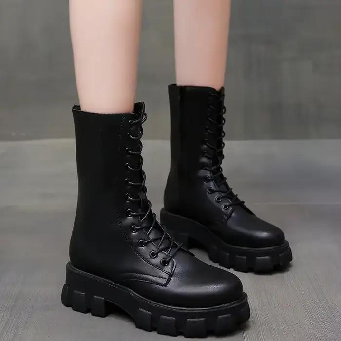 Bottes gothiques à plateforme en cuir PU pour femmes