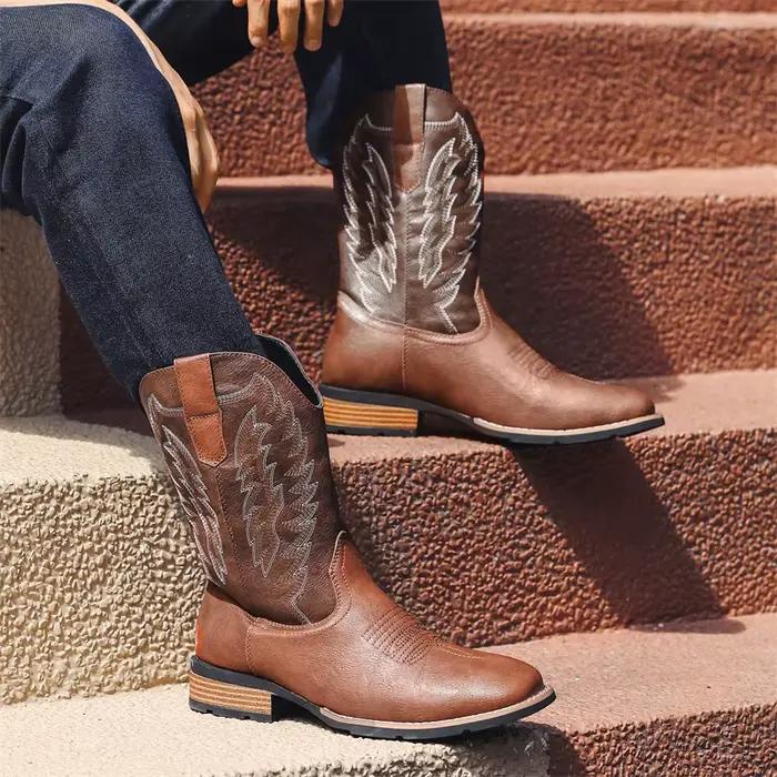 Bottes de cowboy occidentales rétro classiques pour hommes
