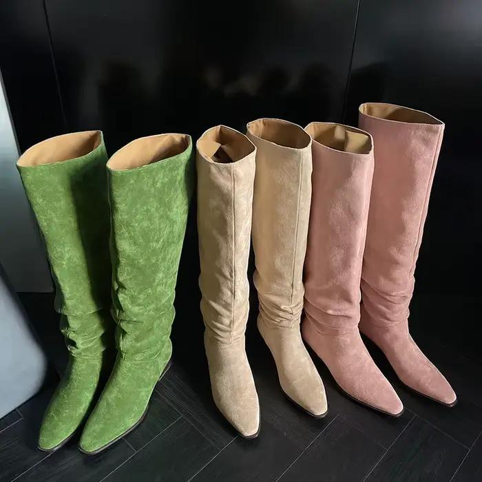 Bottes en nubuck MKKHOU style de rue hautes au genou talon bas pour femmes élégantes et confortables toutes saisons