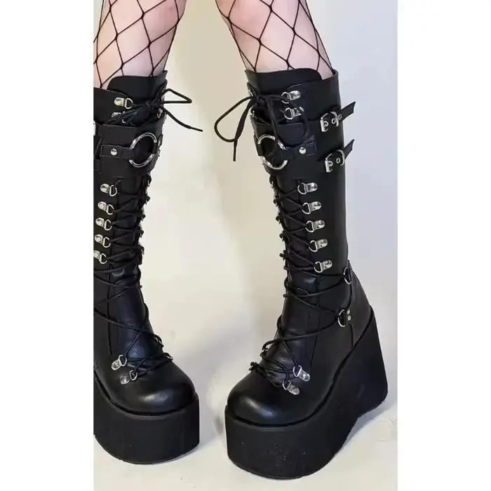 Bottes longues à semelles compensées pour femmes