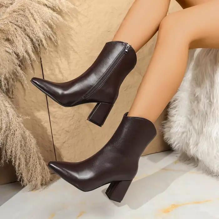 Nouvelles Bottines Blanches 2026 pour Femme avec Fermeture Éclair Latérale, Talon Moyen Extensible, Grande Taille, Chaussures Pointues Tendance, Botas De Mujer