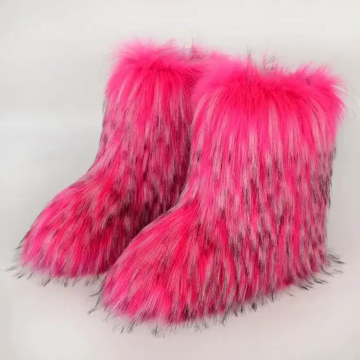 2025 femmes hiver fausse fourrure Bottes femme moelleux en peluche chaud