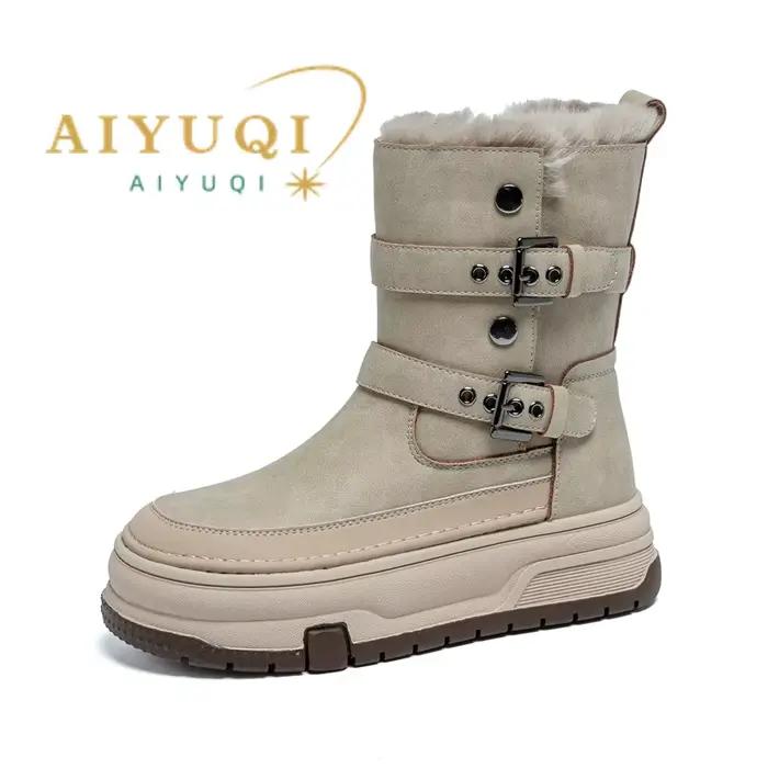 AIYUQI – bottes de neige en cuir véritable pour femmes