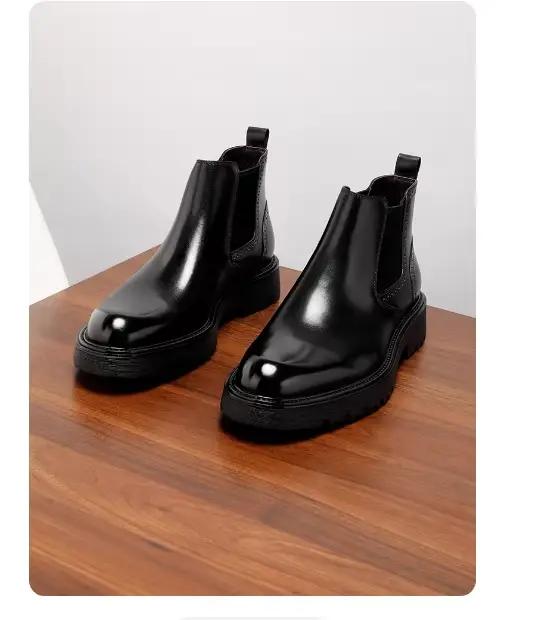 Bottes montantes en cuir véritable JMH style britannique à enfiler pour hommes occassions printemps automne élégance et durabilité