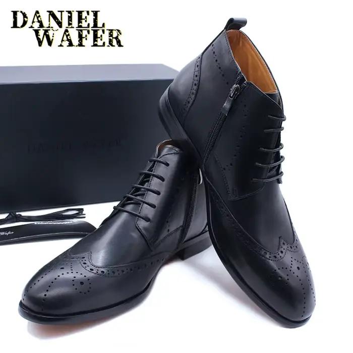 Bottes de rinçage en cuir véritable homme style rétro élégantes pour occasions spéciales mariage soirée printemps automne confortables
