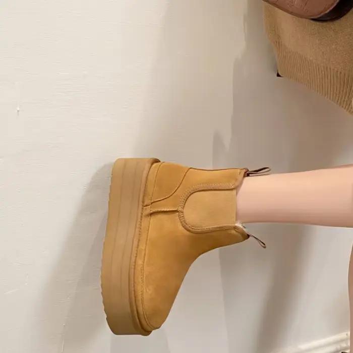 Bottes décontractées chaudes en velours pour femmes, une étape, cuir suédé, bottes de rinçage pour femmes