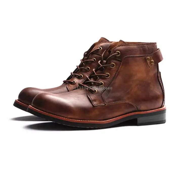 Bottes de moto rétro à bout rond pour homme, style punk urbain, automne-hiver, luxe, style cowboy