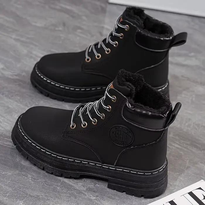 Bottes pour femmes 2026, bottes de travail montantes, style britannique, version coréenne, à semelle épaisse, à lacets, antidérapantes, chaudes et imperméables