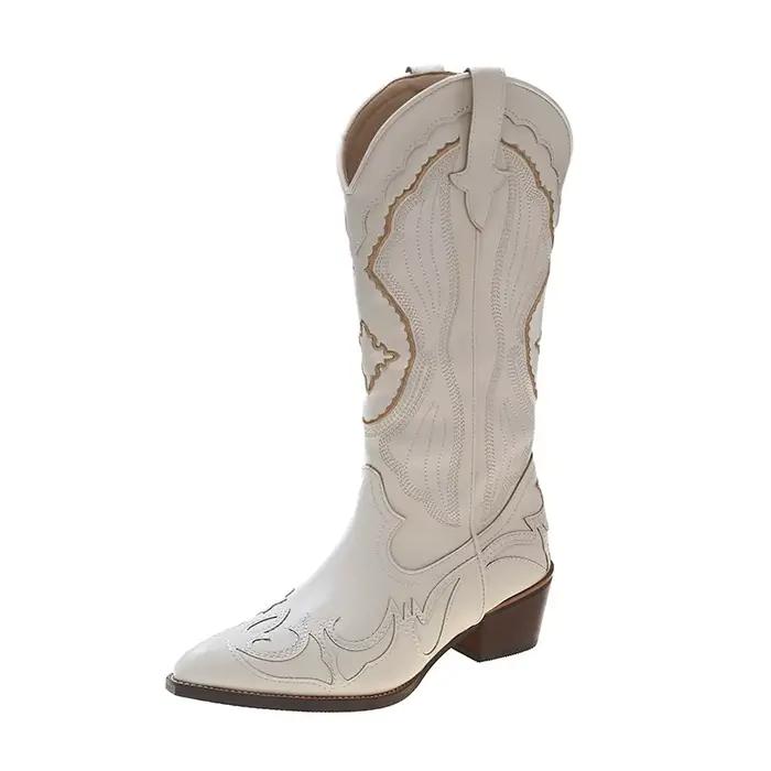 Bottes femme rétro automne hiver blanc genou