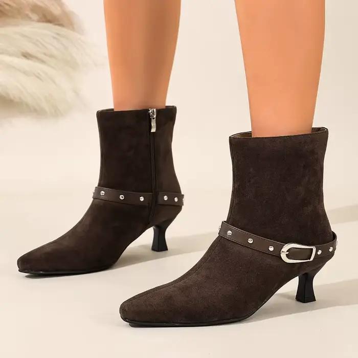 Nouveau hiver daim femmes bottes hautes bout pointu fermeture éclair concepteur