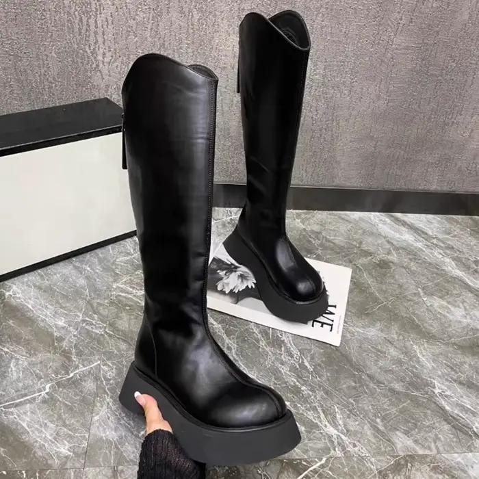 Bottes de chevalier en cuir véritable pour femmes