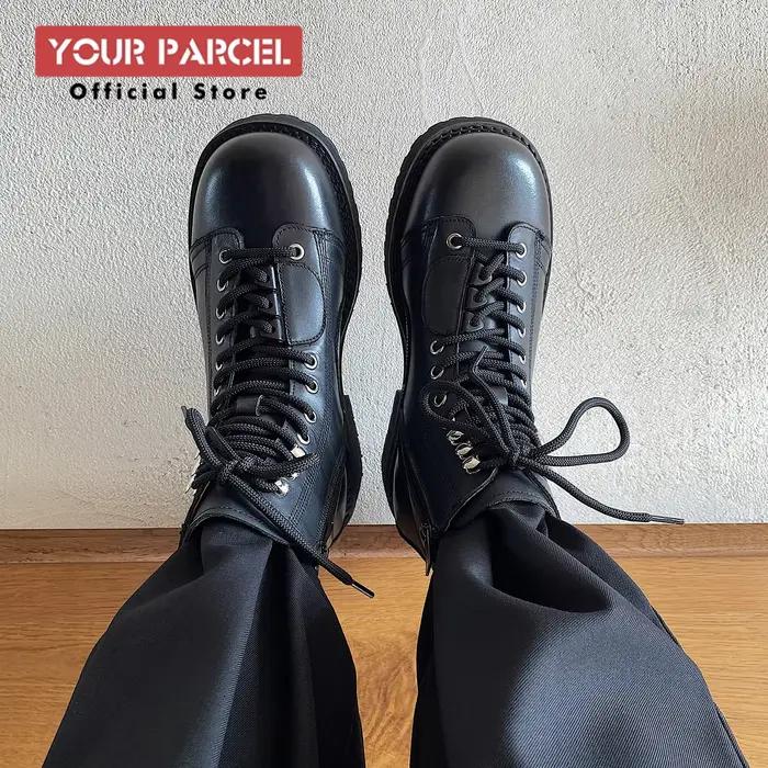 Bottes courtes en cuir noires à lacets pour hommes
