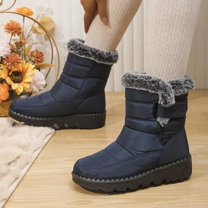 Bottines de neige imperméables pour femmes en fausse fourrure et peluche, grandes tailles, antidérapantes, chaudes, en coton pour les saisons froides et les activités extérieures