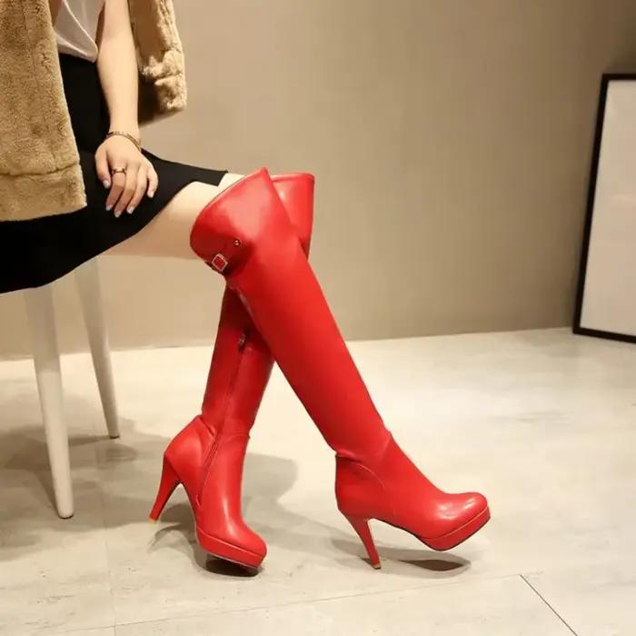 Bottes d'hiver BLXQPYT pour femmes en cuir avec talons fins et bout pointu pour une allure élégante et confortable occasions spéciales