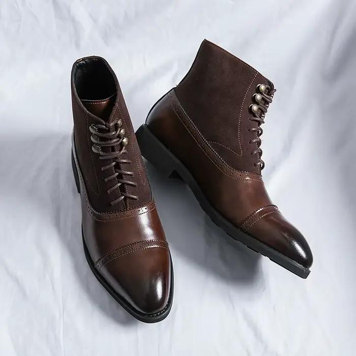 Bottes Chelsea en cuir et daim pour hommes, chaussures classiques formelles d'affaires, chaussures plates de loisirs décontractées