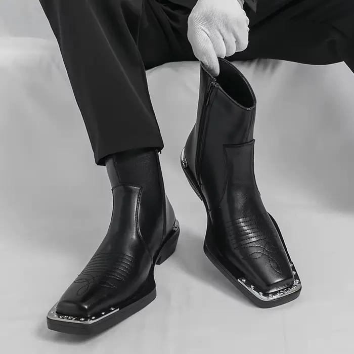 Hommes bout carré bottes Style britannique affaires botte en cuir mode décontracté haut