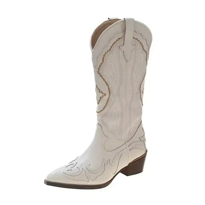 Bottes occidentales brodées mi-mollet pour femmes