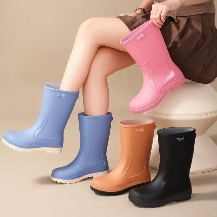 Bottes de pluie mi-mollet tendance pour femme, imperméables, antidérapantes, pour activités extérieures, cueillette de fruits de mer, lavage de voiture, légères et confortables en PVC