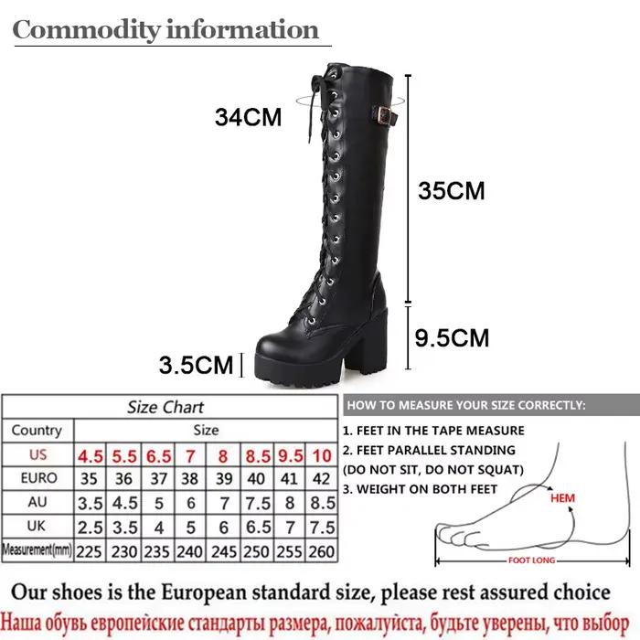 Gdgydh offre spéciale printemps automne laçage genou bottes hautes femmes mode blanc talon carré femme chaussures en cuir hiver PU grande taille 43