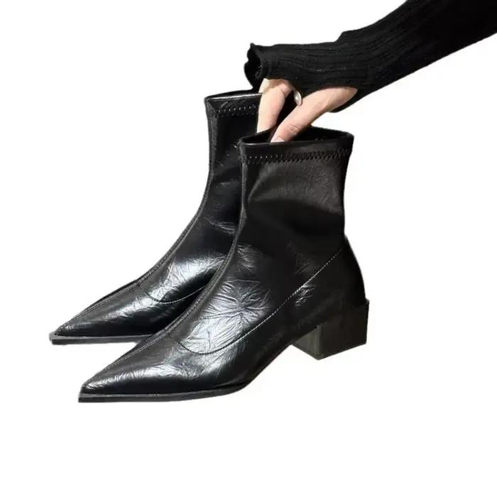 Automne femmes bottines chaussures mode bout pointu dames botte courte carré talon bas décontracté hiver chaussures pour femmes 2024
