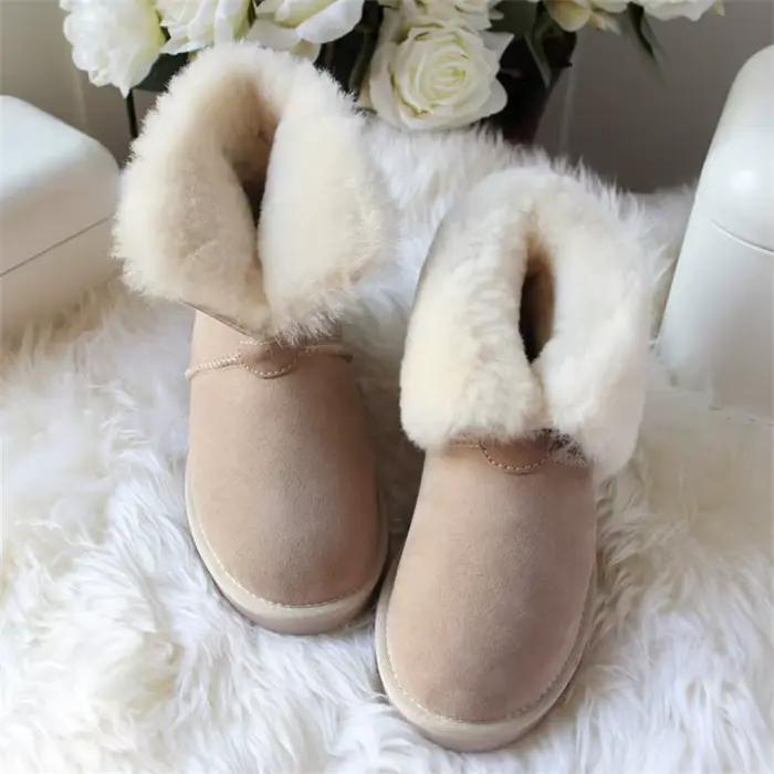 Bottes de neige classiques en fourrure naturelle pour femmes, peau de mouton véritable, chaussures d'hiver décontractées, bottes en cuir pour femmes