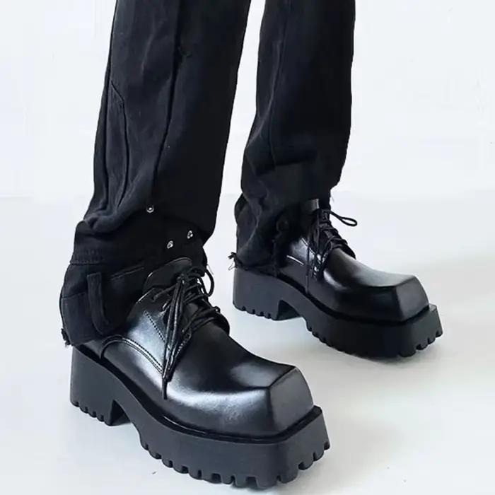 Bottes Chelsea noires à grand bout carré et semelles épaisses pour hommes et femmes