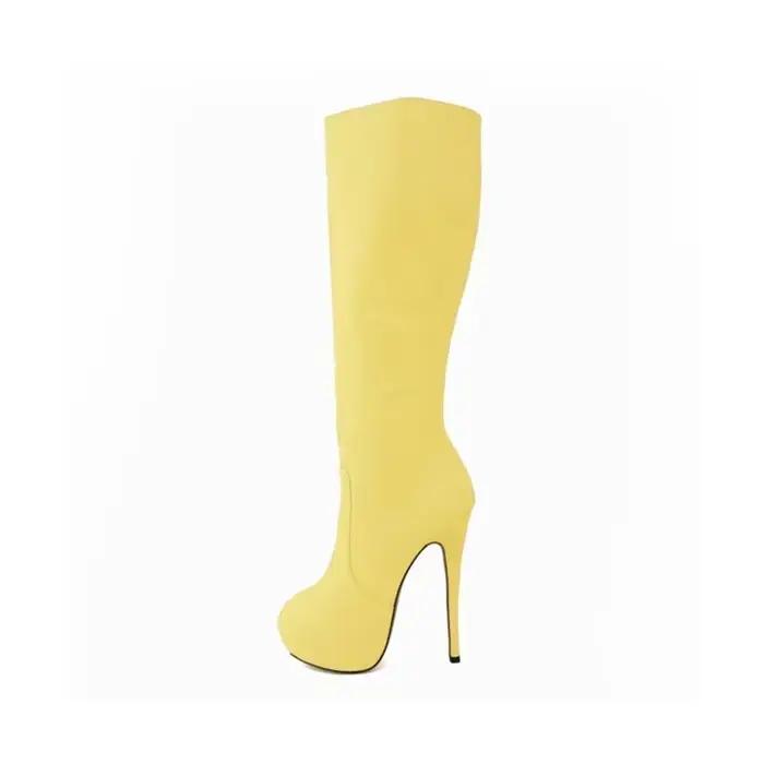 Bottes longues au-dessus du genou pour femmes, chaussures à plateforme pour dames, talons hauts Parker ronds, châssis aiguille, cuir Super 256, sexy, hiver, 14cm