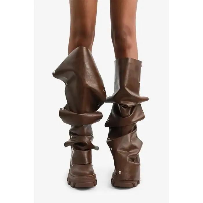 Bottes hautes déformables à semelle de talon en métal pour femmes