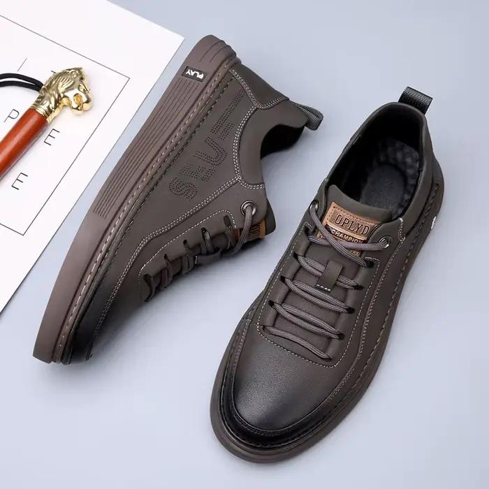 Chaussures plates en cuir véritable pour hommes, baskets décontractées rétro, mocassins à la mode britannique