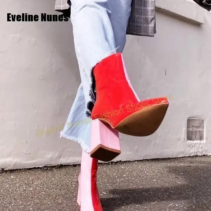 Bottines multicolores patchwork pastel tendance 2026 à bout pointu et talon bloc épais
