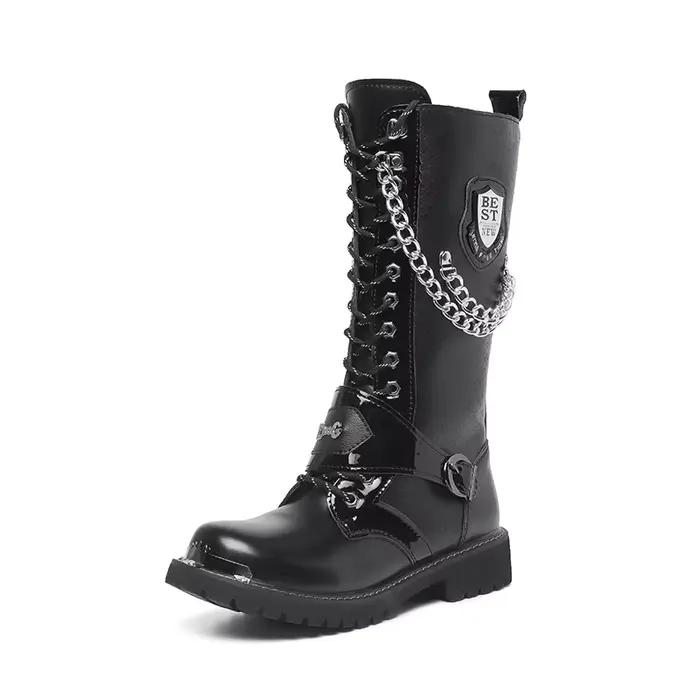 Hommes mode moto bottes mi-mollet respirant