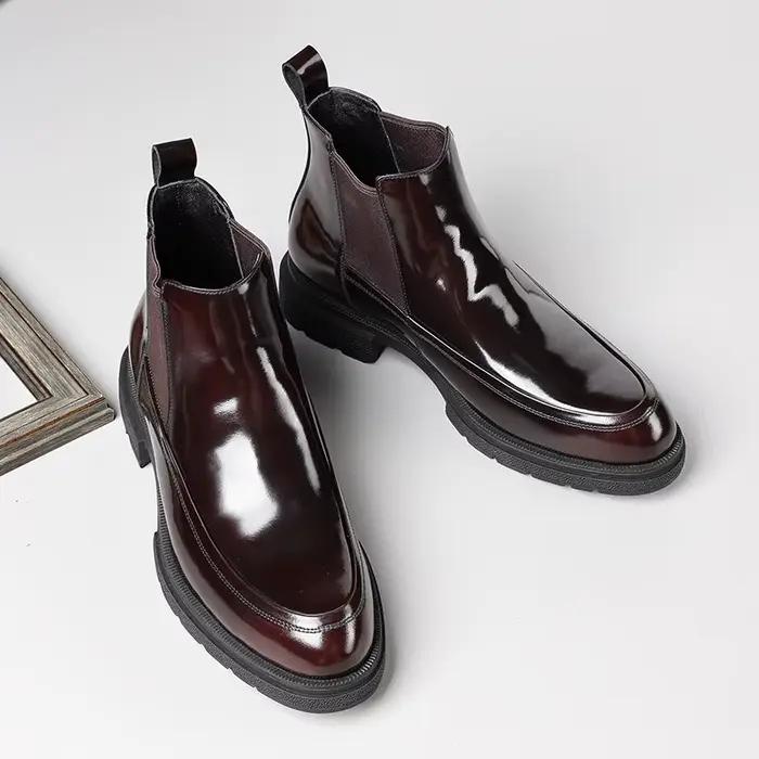 Nouvelles bottes Chelsea en cuir pour hommes automne/hiver avec doublure en peau de mouton; chaussures montantes