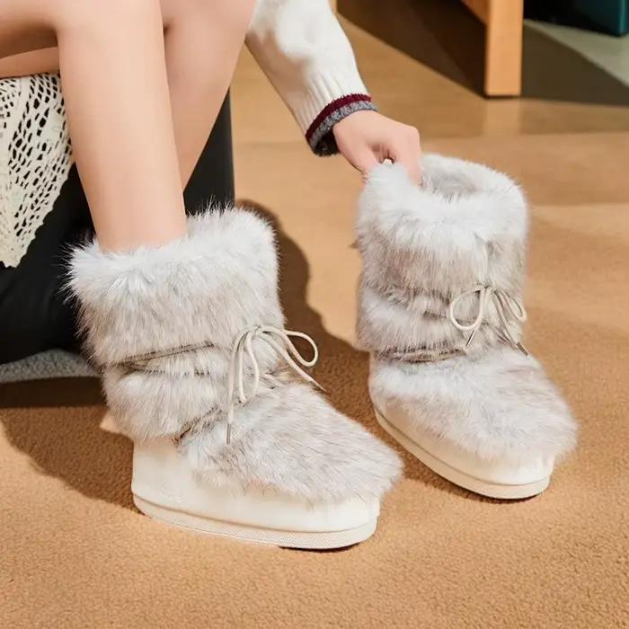 Bottes de neige pour femmes, mode hiver, doublées de fourrure, chaussures chaudes antidérapantes